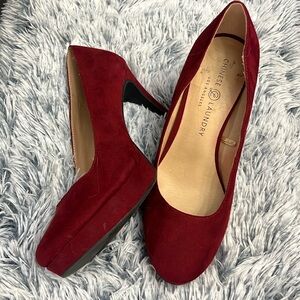 Red burgundy velvet heels